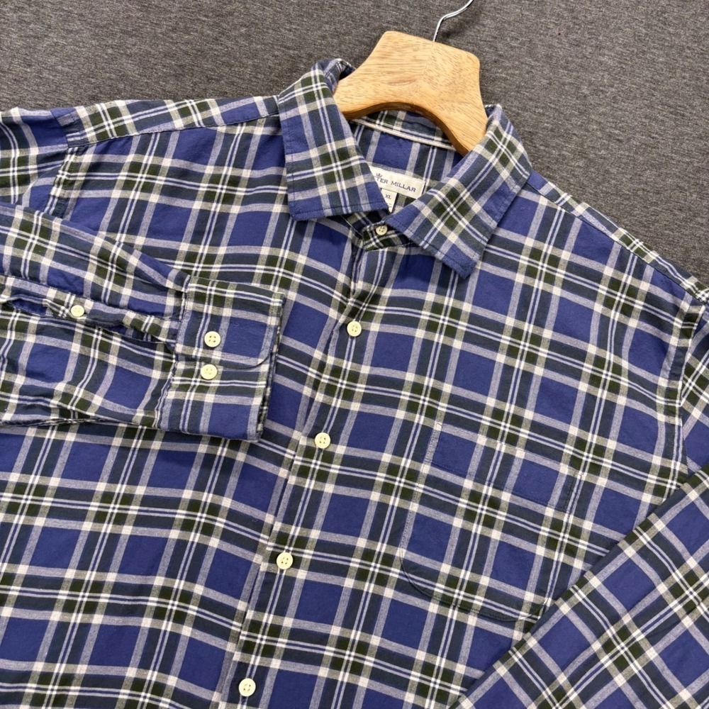 Peter millar shirt mens XL blue plaid long sleeves lightweight button up work